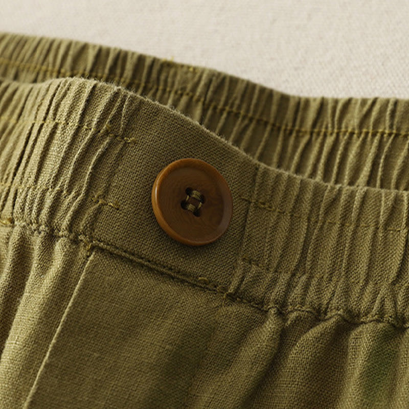 Pantaloni da donna in lino e cotone con gamba larga, tasche e design a pieghe vintage con polsini e tasche a tinta unita , Buddha Stones - image 8