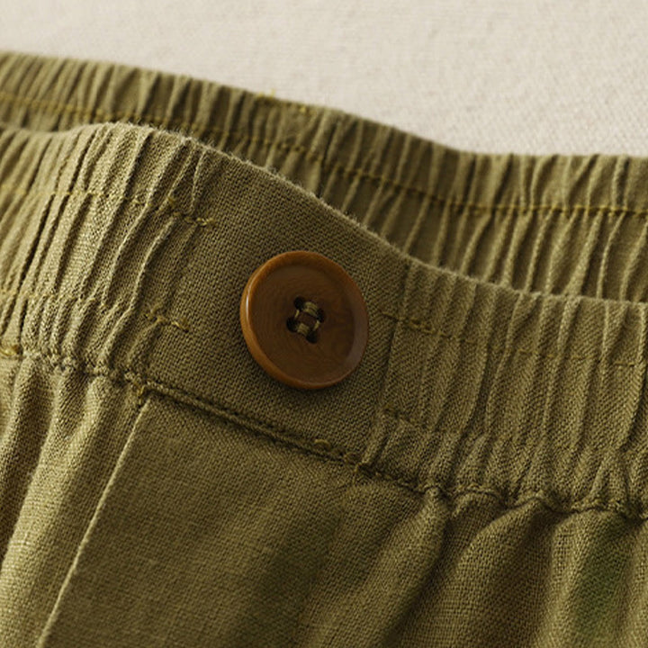 Pantaloni da donna in lino e cotone con gamba larga, tasche e design a pieghe vintage con polsini e tasche a tinta unita , Buddha Stones - image 8