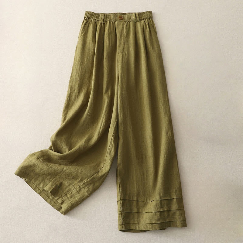 Pantaloni da donna in lino e cotone con gamba larga, tasche e design a pieghe vintage con polsini e tasche a tinta unita , Buddha Stones - GialloVerde - US8-10, UK/AU12-14, EU40-42 (2XL) - image 6