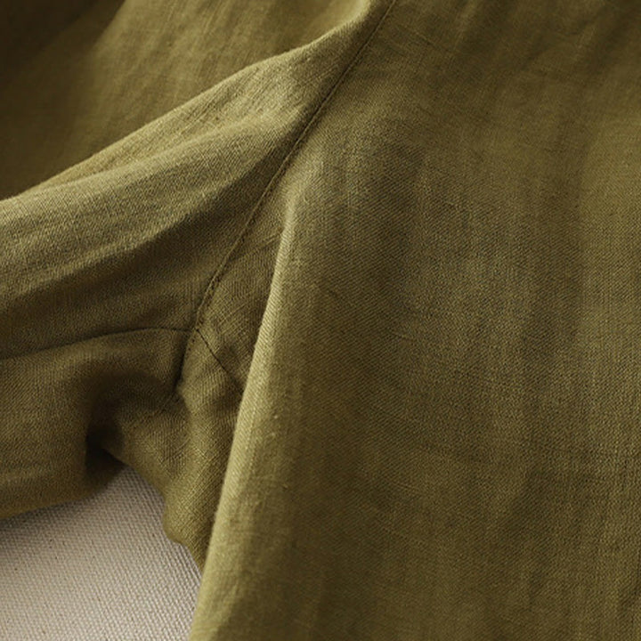 Pantaloni da donna in lino e cotone con gamba larga, tasche e design a pieghe vintage con polsini e tasche a tinta unita , Buddha Stones - image 14