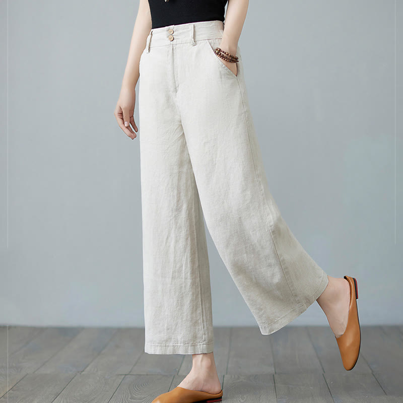 Pantaloni da donna in cotone e lino con tasche, modello Buddha Stones, tinta unita, patchwork, design semplice - image 2