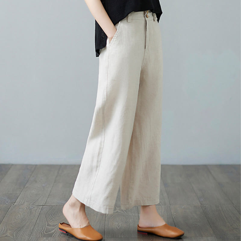 Pantaloni da donna in cotone e lino con tasche, modello Buddha Stones, tinta unita, patchwork, design semplice - image 4