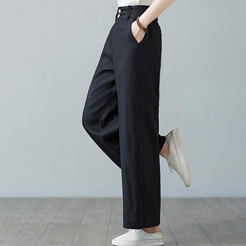 Pantaloni da donna in cotone e lino con tasche, modello Buddha Stones, tinta unita, patchwork, design semplice - image 26