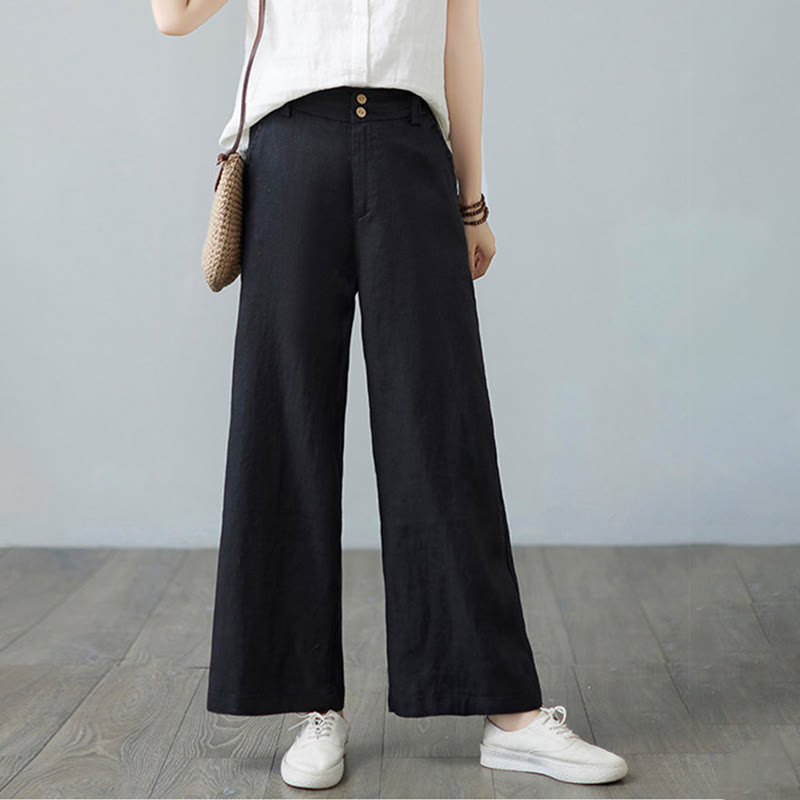 Pantaloni da donna in cotone e lino con tasche, modello Buddha Stones, tinta unita, patchwork, design semplice - image 23