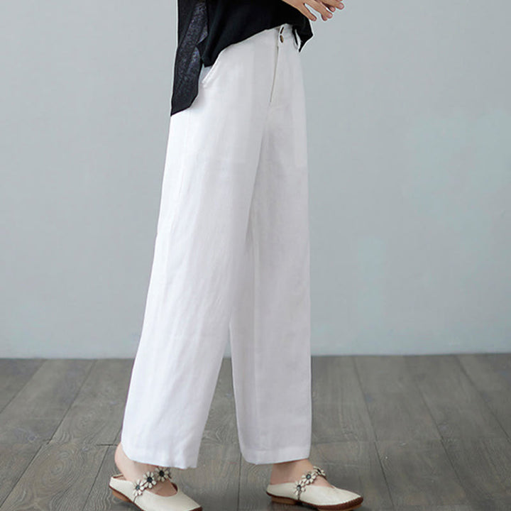 Pantaloni da donna in cotone e lino con tasche, modello Buddha Stones, tinta unita, patchwork, design semplice - image 17