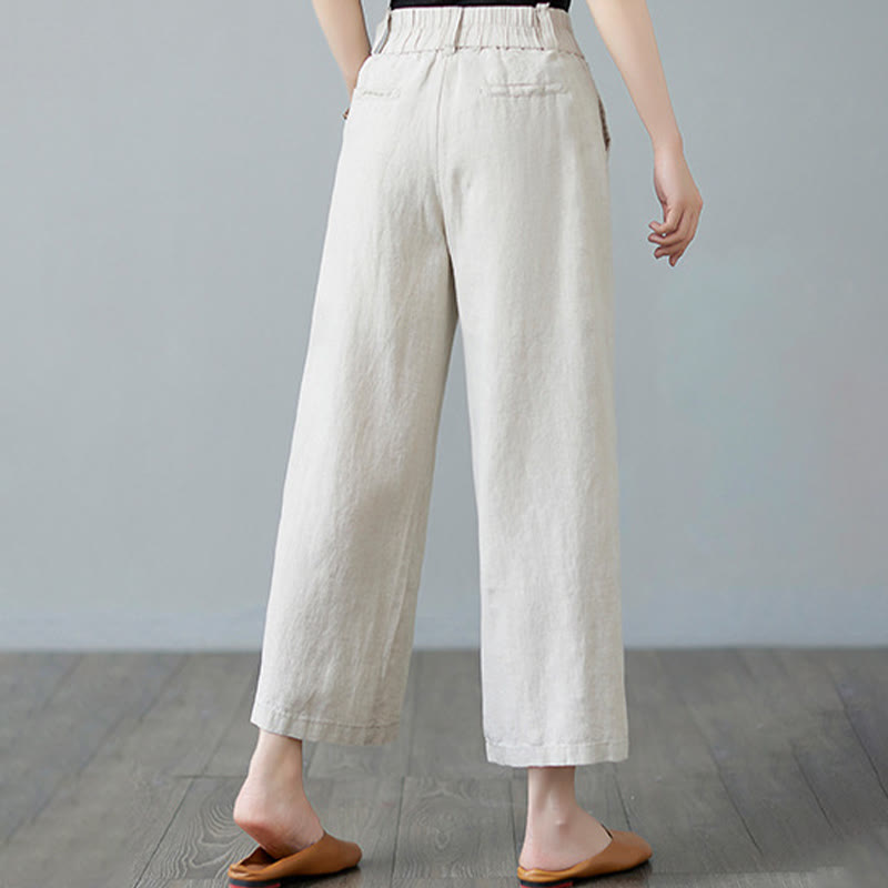 Pantaloni da donna in cotone e lino con tasche, modello Buddha Stones, tinta unita, patchwork, design semplice - image 6