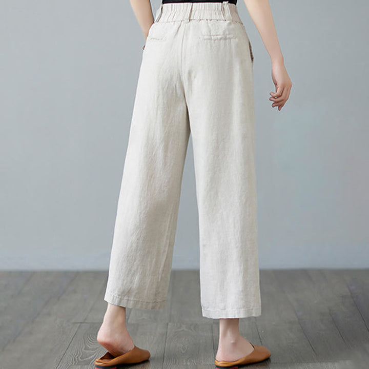 Pantaloni da donna in cotone e lino con tasche, modello Buddha Stones, tinta unita, patchwork, design semplice - image 6