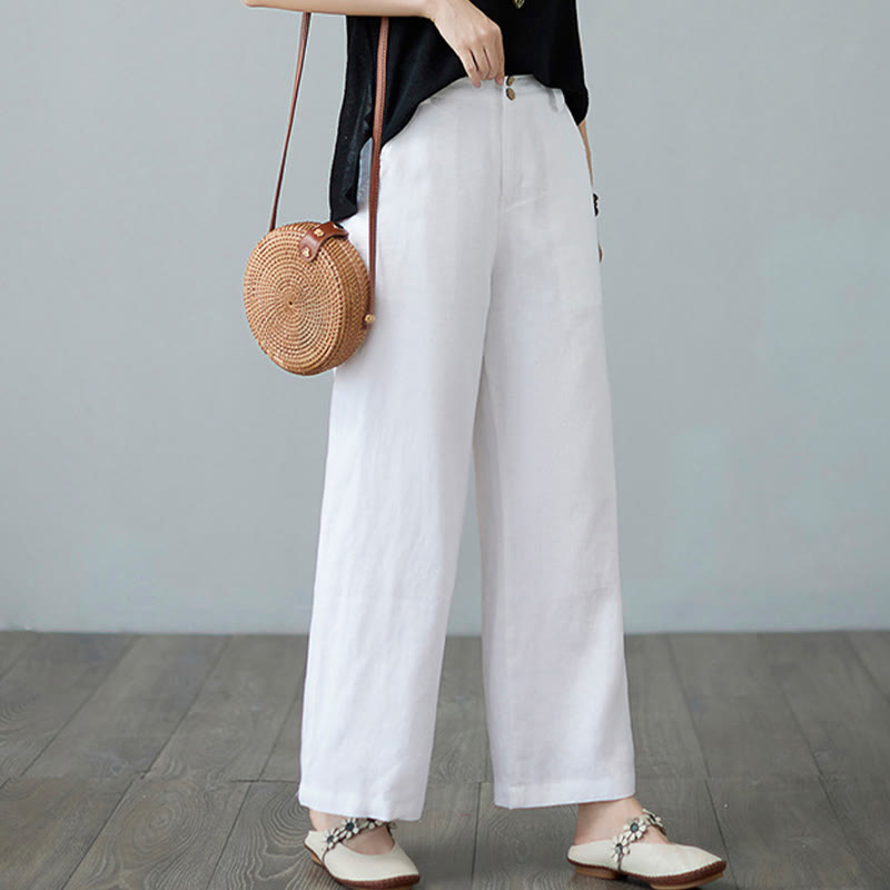 Pantaloni da donna in cotone e lino con tasche, modello Buddha Stones, tinta unita, patchwork, design semplice - image 20