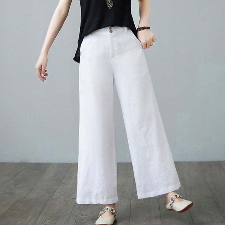 Pantaloni da donna in cotone e lino con tasche, modello Buddha Stones, tinta unita, patchwork, design semplice - image 16