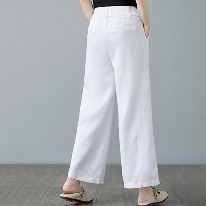 Pantaloni da donna in cotone e lino con tasche, modello Buddha Stones, tinta unita, patchwork, design semplice - image 19