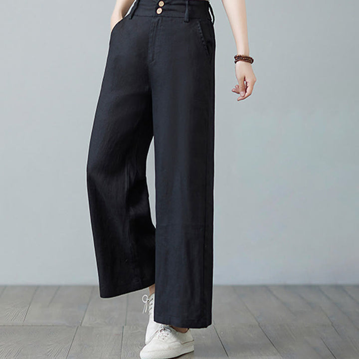 Pantaloni da donna in cotone e lino con tasche, modello Buddha Stones, tinta unita, patchwork, design semplice - image 25