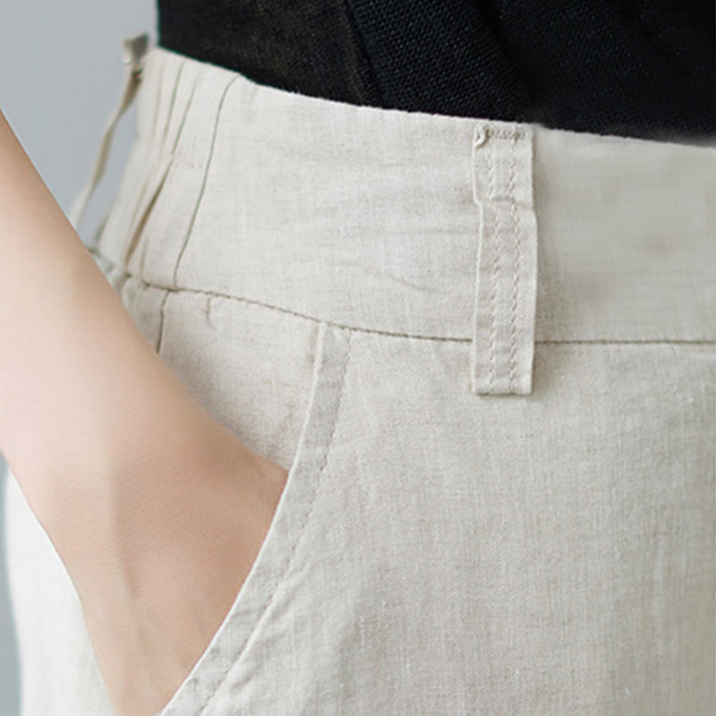 Pantaloni da donna in cotone e lino con tasche, modello Buddha Stones, tinta unita, patchwork, design semplice - image 10