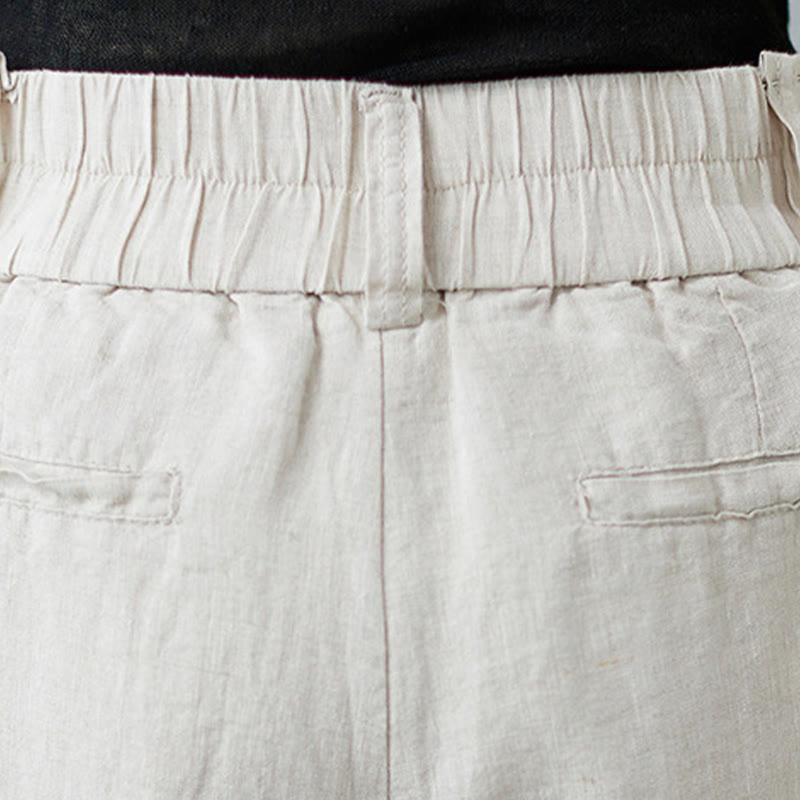 Pantaloni da donna in cotone e lino con tasche, modello Buddha Stones, tinta unita, patchwork, design semplice - image 9