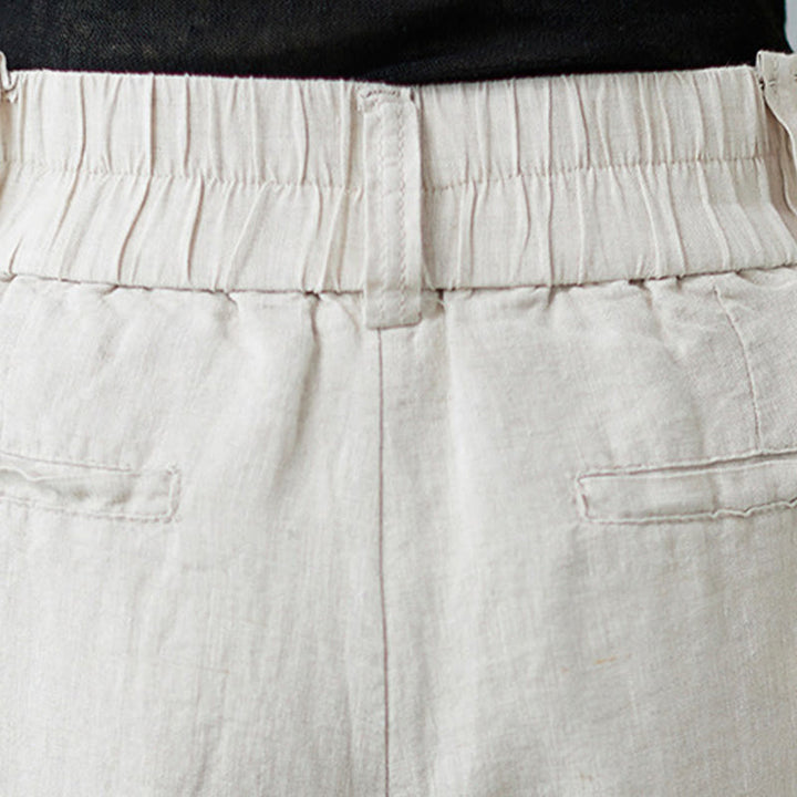 Pantaloni da donna in cotone e lino con tasche, modello Buddha Stones, tinta unita, patchwork, design semplice - image 9