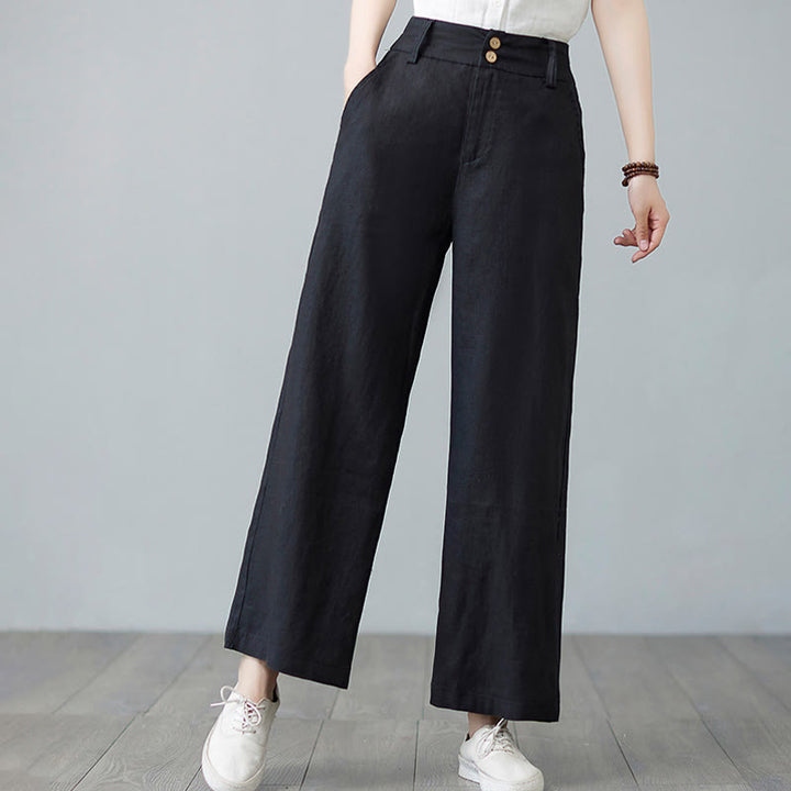 Pantaloni da donna in cotone e lino con tasche, modello Buddha Stones, tinta unita, patchwork, design semplice - image 22