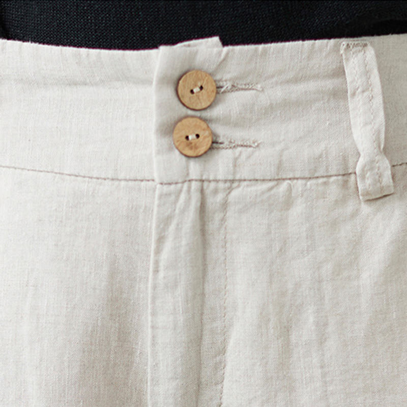 Pantaloni da donna in cotone e lino con tasche, modello Buddha Stones, tinta unita, patchwork, design semplice - image 8