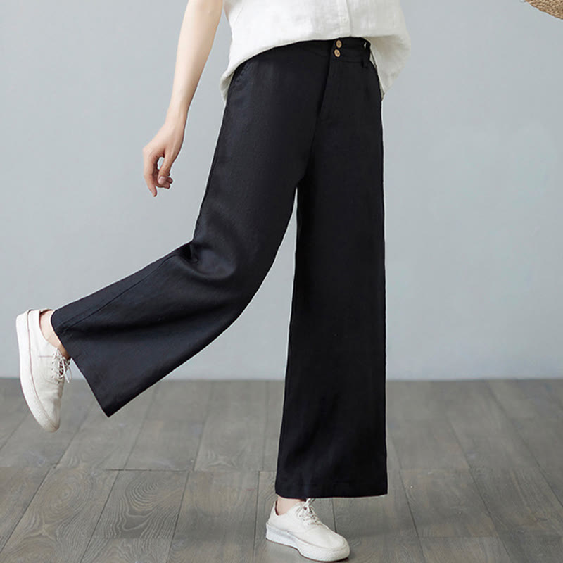 Pantaloni da donna in cotone e lino con tasche, modello Buddha Stones, tinta unita, patchwork, design semplice - image 27