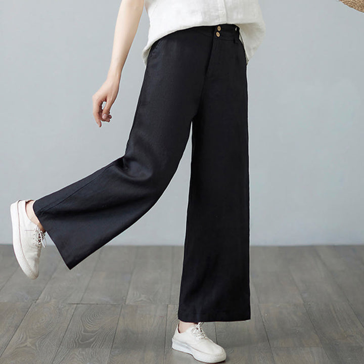 Pantaloni da donna in cotone e lino con tasche, modello Buddha Stones, tinta unita, patchwork, design semplice - image 27