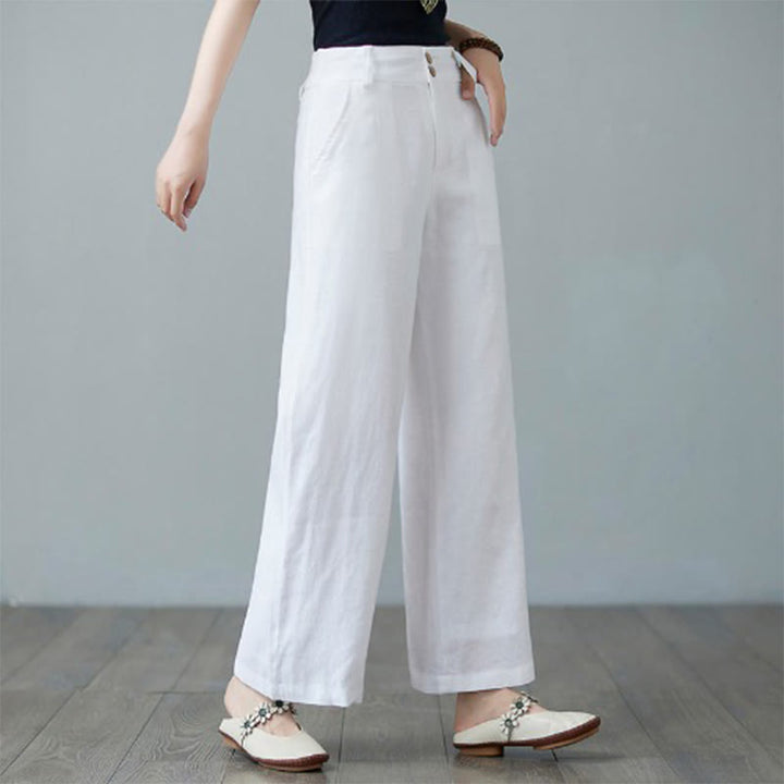 Pantaloni da donna in cotone e lino con tasche, modello Buddha Stones, tinta unita, patchwork, design semplice - Bianco - US8-10, UK/AU12-14, EU40-42 (2XL) - image 14