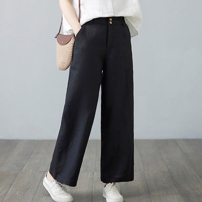 Pantaloni da donna in cotone e lino con tasche, modello Buddha Stones, tinta unita, patchwork, design semplice - image 24