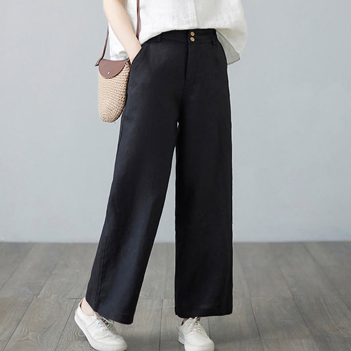 Pantaloni da donna in cotone e lino con tasche, modello Buddha Stones, tinta unita, patchwork, design semplice - image 24