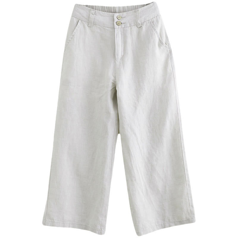 Pantaloni da donna in cotone e lino con tasche, modello Buddha Stones, tinta unita, patchwork, design semplice - image 13