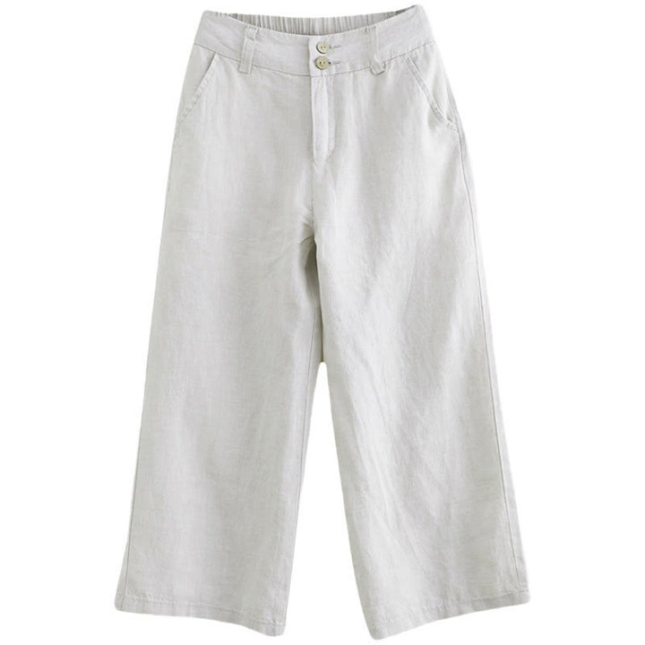 Pantaloni da donna in cotone e lino con tasche, modello Buddha Stones, tinta unita, patchwork, design semplice - image 13