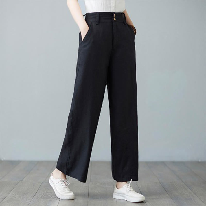Pantaloni da donna in cotone e lino con tasche, modello Buddha Stones, tinta unita, patchwork, design semplice - Nero - US8-10, UK/AU12-14, EU40-42 (2XL) - image 21
