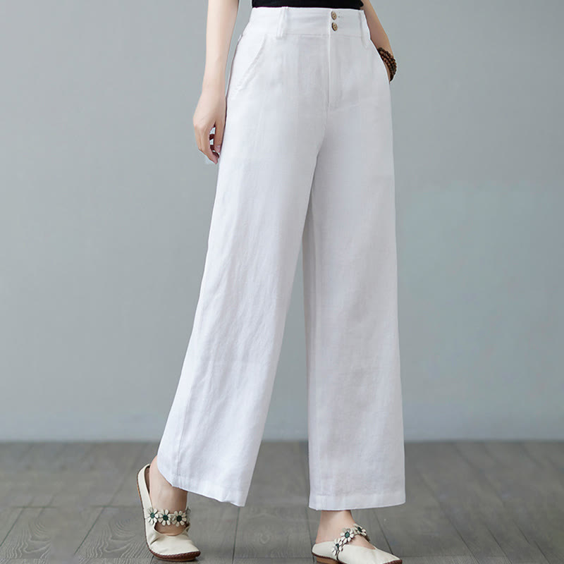 Pantaloni da donna in cotone e lino con tasche, modello Buddha Stones, tinta unita, patchwork, design semplice - image 18