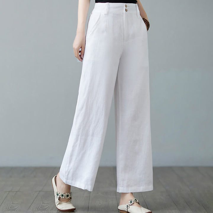 Pantaloni da donna in cotone e lino con tasche, modello Buddha Stones, tinta unita, patchwork, design semplice - image 18