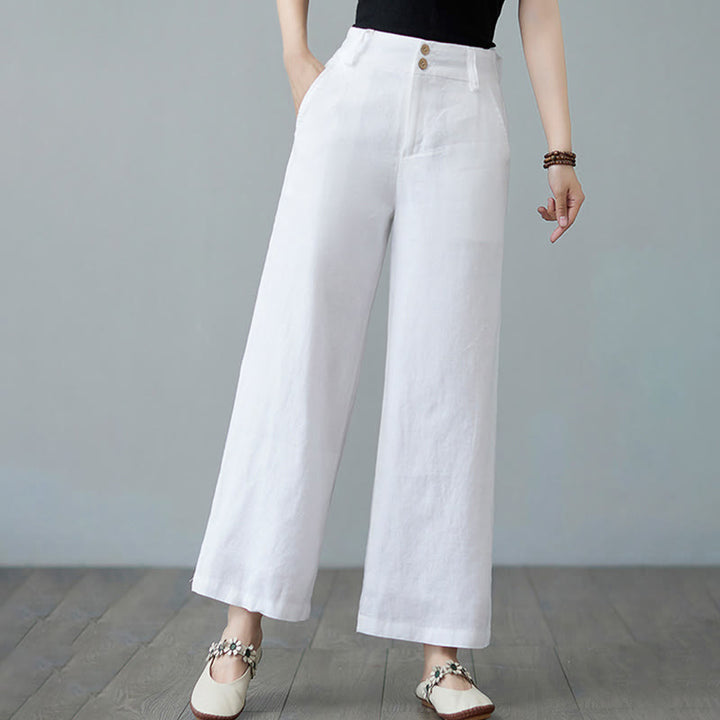 Pantaloni da donna in cotone e lino con tasche, modello Buddha Stones, tinta unita, patchwork, design semplice - image 15