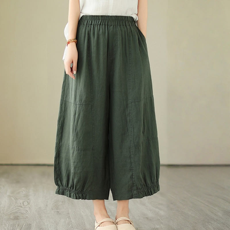 Pantaloni a gamba larga con tasche, modello Buddha Stones, casual vintage, in cotone con design a pieghe - image 4