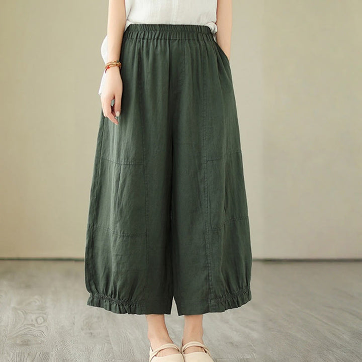 Pantaloni a gamba larga con tasche, modello Buddha Stones, casual vintage, in cotone con design a pieghe - image 4