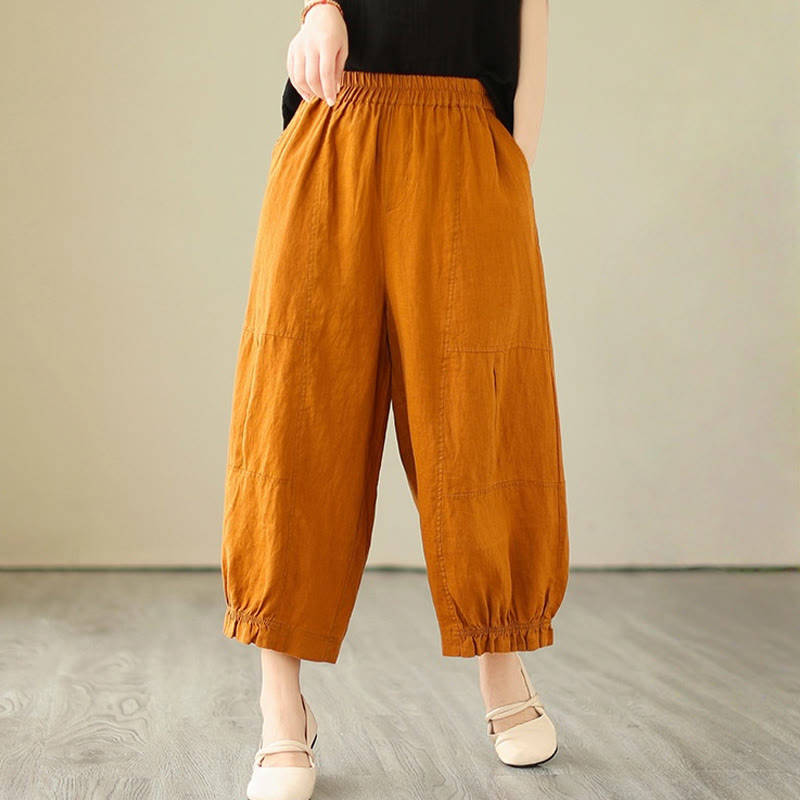 Pantaloni a gamba larga con tasche, modello Buddha Stones, casual vintage, in cotone con design a pieghe - image 10