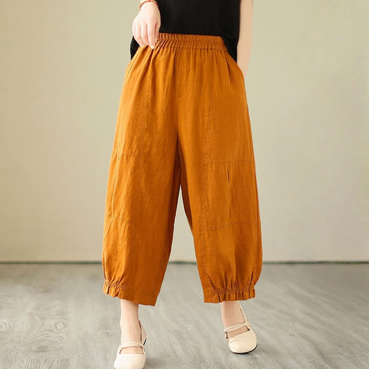Pantaloni a gamba larga con tasche, modello Buddha Stones, casual vintage, in cotone con design a pieghe - image 10