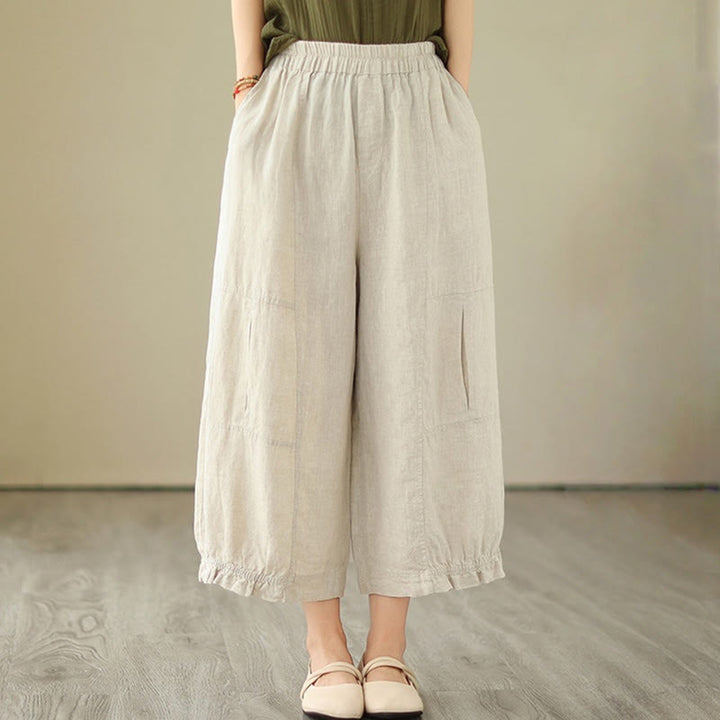 Pantaloni a gamba larga con tasche, modello Buddha Stones, casual vintage, in cotone con design a pieghe - image 17