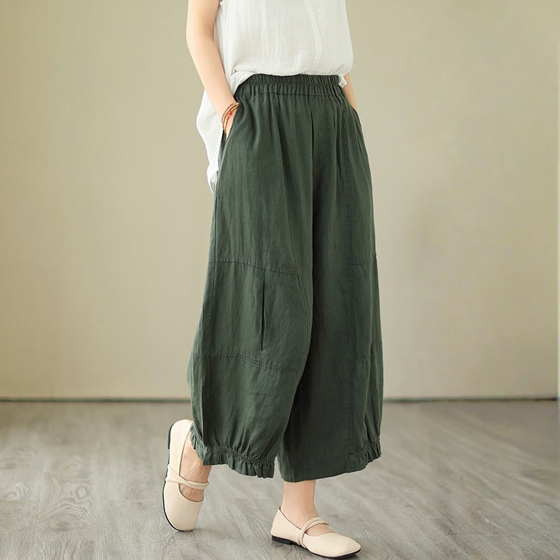Pantaloni a gamba larga con tasche, modello Buddha Stones, casual vintage, in cotone con design a pieghe - Verde scuro - US8-10, UK/AU12-14, EU40-42 (2XL) - image 0