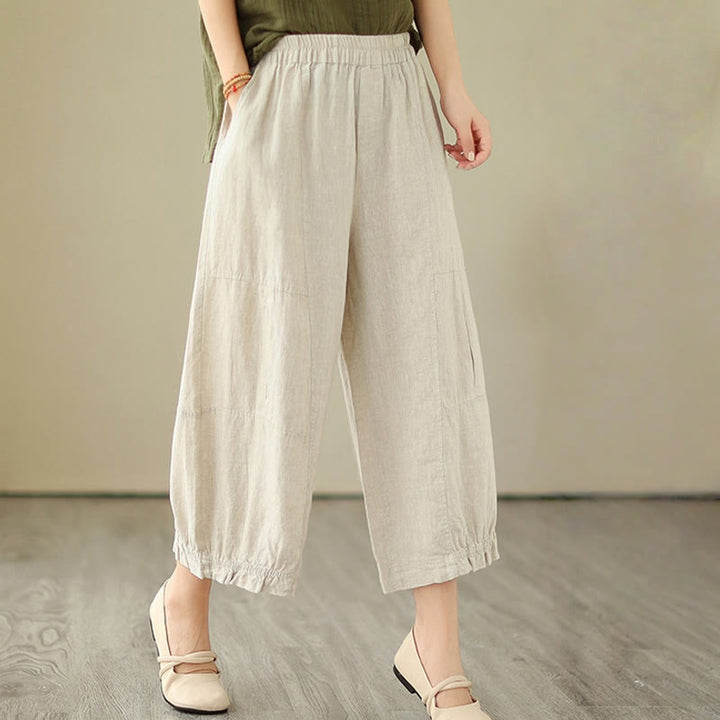 Pantaloni a gamba larga con tasche, modello Buddha Stones, casual vintage, in cotone con design a pieghe - image 15
