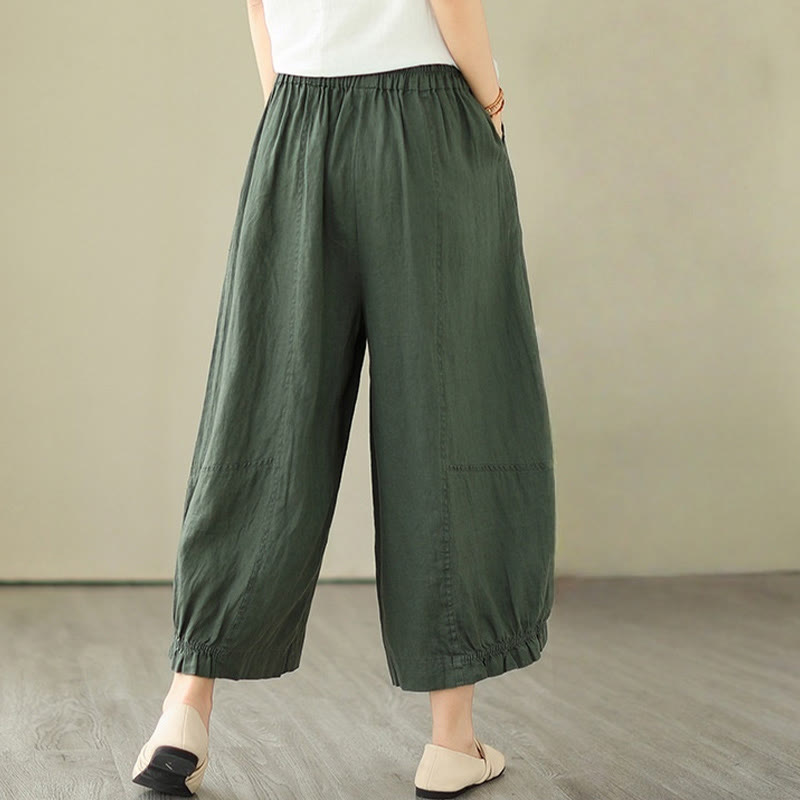 Pantaloni a gamba larga con tasche, modello Buddha Stones, casual vintage, in cotone con design a pieghe - image 2