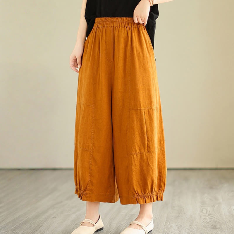 Pantaloni a gamba larga con tasche, modello Buddha Stones, casual vintage, in cotone con design a pieghe - image 7