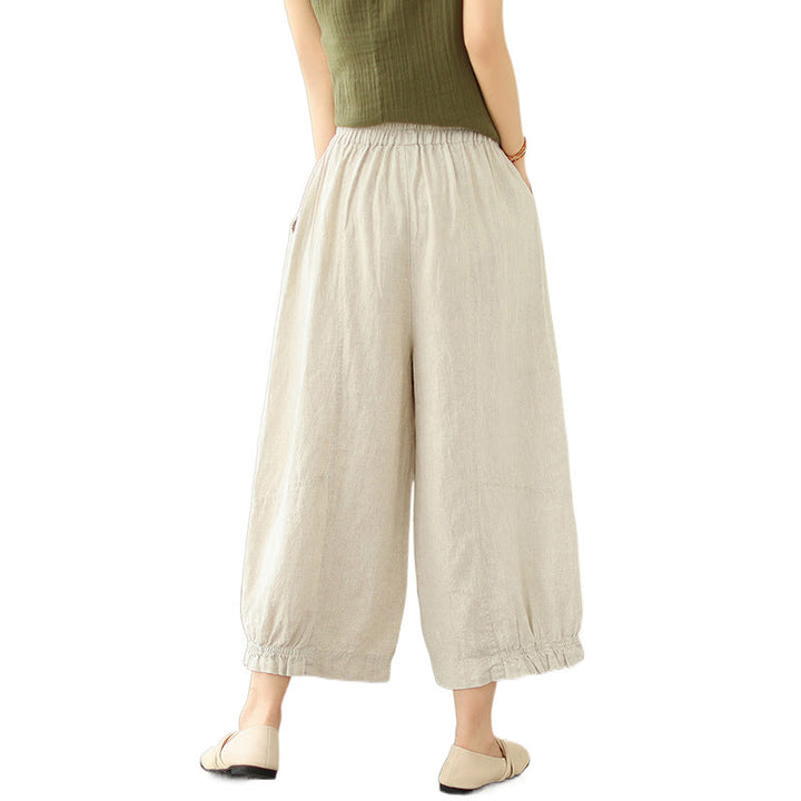 Pantaloni a gamba larga con tasche, modello Buddha Stones, casual vintage, in cotone con design a pieghe - image 22