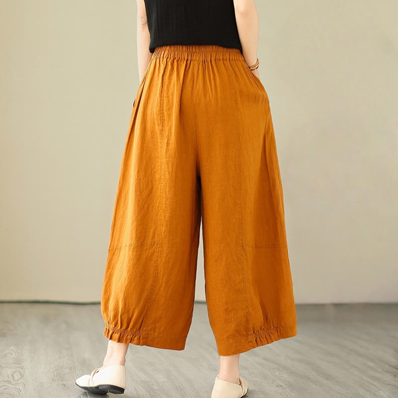 Pantaloni a gamba larga con tasche, modello Buddha Stones, casual vintage, in cotone con design a pieghe - image 8