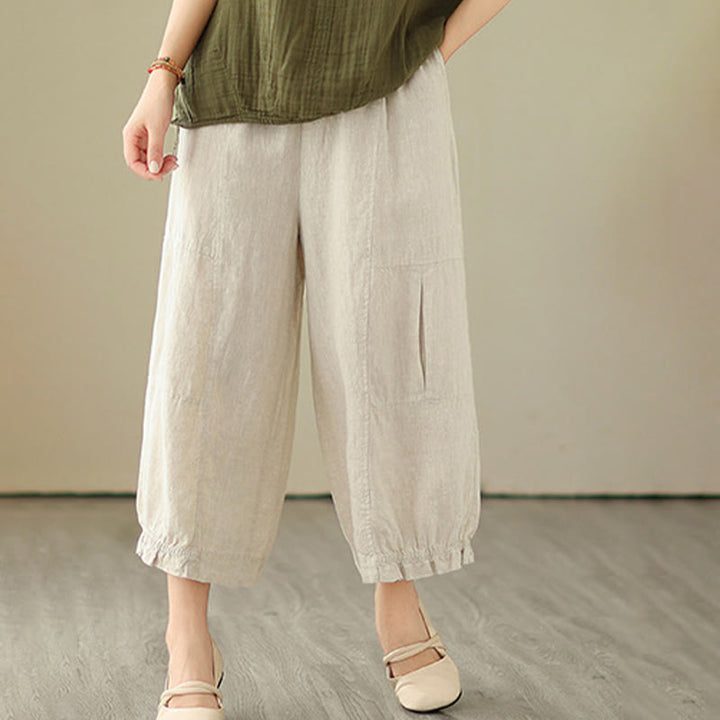 Pantaloni a gamba larga con tasche, modello Buddha Stones, casual vintage, in cotone con design a pieghe - image 16