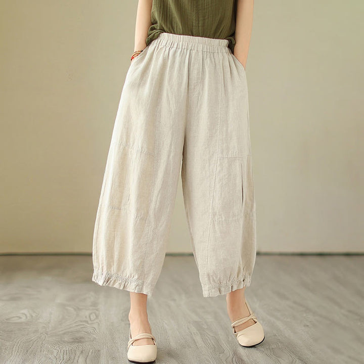 Pantaloni a gamba larga con tasche, modello Buddha Stones, casual vintage, in cotone con design a pieghe - image 13