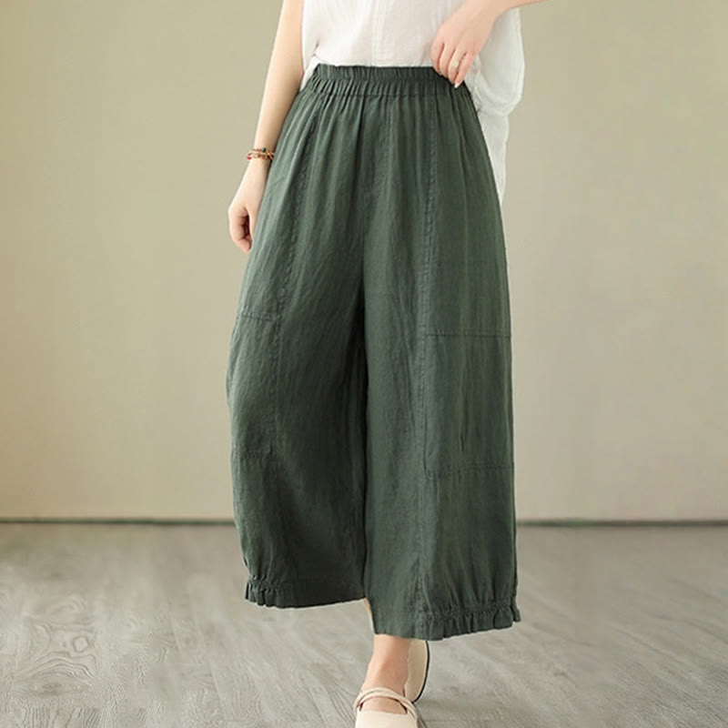 Pantaloni a gamba larga con tasche, modello Buddha Stones, casual vintage, in cotone con design a pieghe - image 1