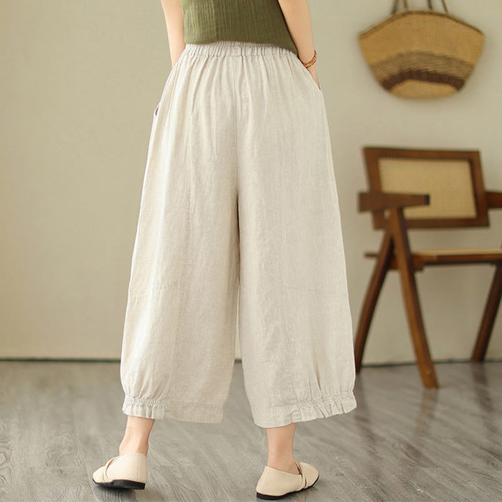 Pantaloni a gamba larga con tasche, modello Buddha Stones, casual vintage, in cotone con design a pieghe - image 14