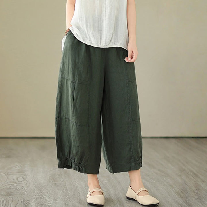 Pantaloni a gamba larga con tasche, modello Buddha Stones, casual vintage, in cotone con design a pieghe - image 5