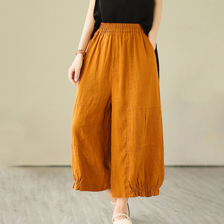 Pantaloni a gamba larga con tasche, modello Buddha Stones, casual vintage, in cotone con design a pieghe - image 9