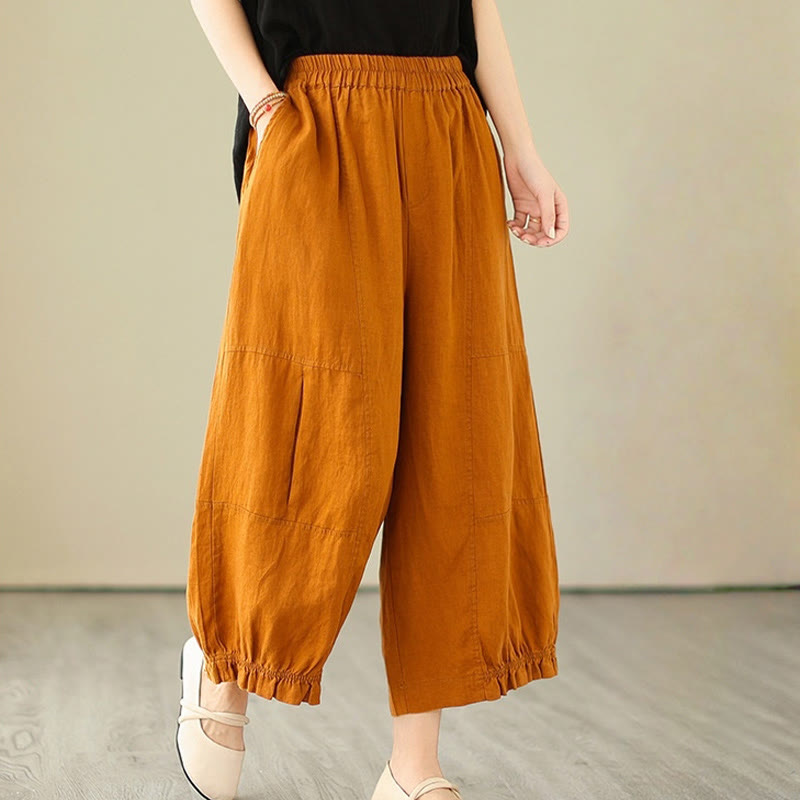 Pantaloni a gamba larga con tasche, modello Buddha Stones, casual vintage, in cotone con design a pieghe - Arancione scuro - US8-10, UK/AU12-14, EU40-42 (2XL) - image 6