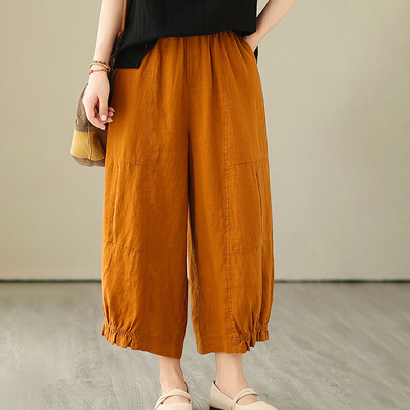 Pantaloni a gamba larga con tasche, modello Buddha Stones, casual vintage, in cotone con design a pieghe - image 11